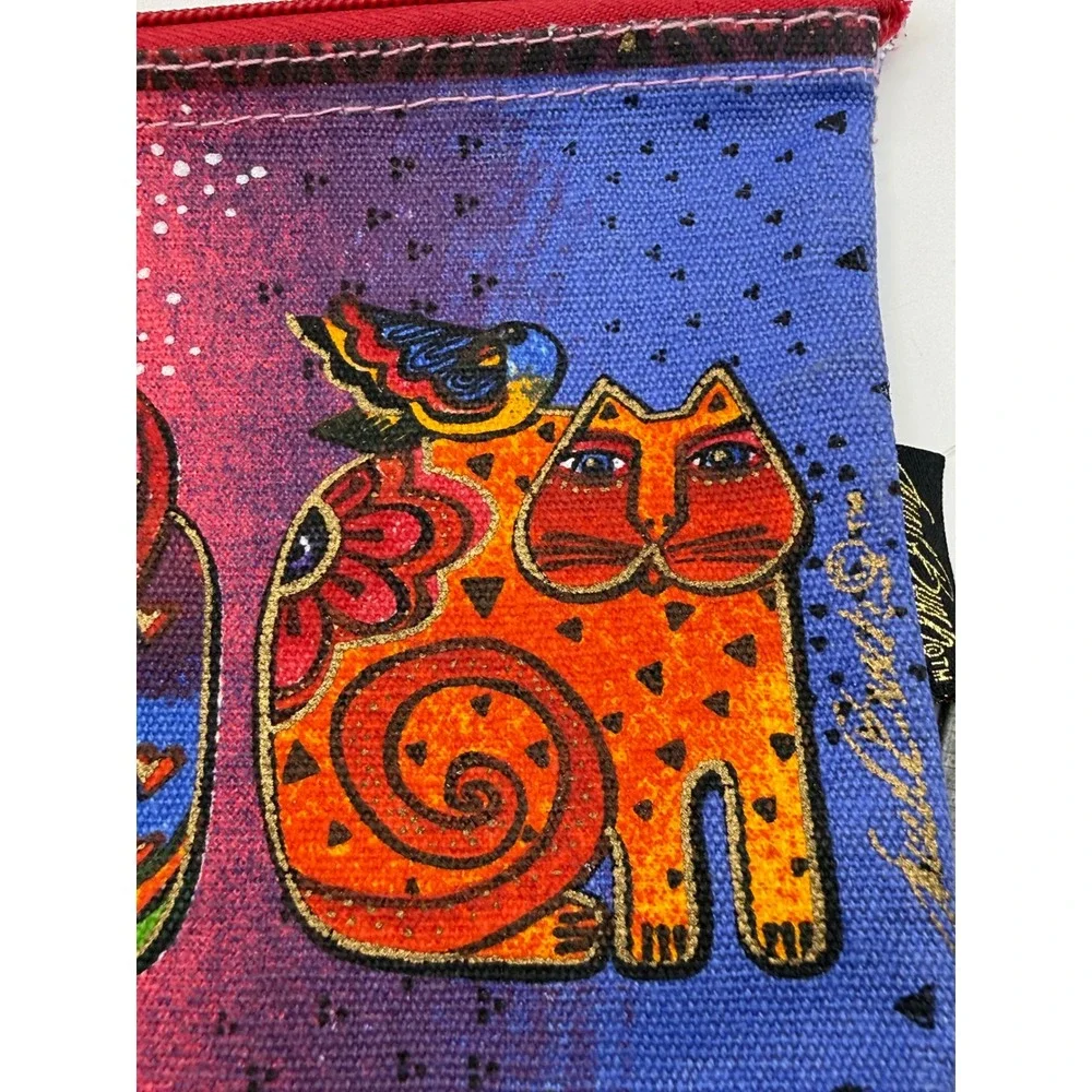 Laurel Burch Feline Friends Canvas Zipper Pouch 2015 Cat Art Cosmetic Bag‎  New